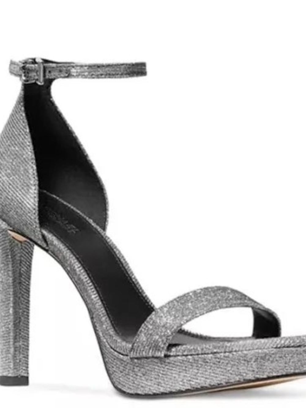 Michael Kors Silver Glitter Ankle Strap Block Heels